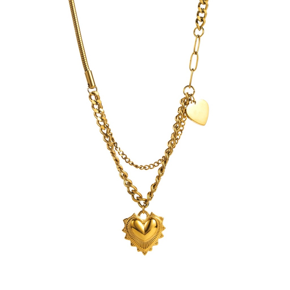 2 hearts double chain necklace